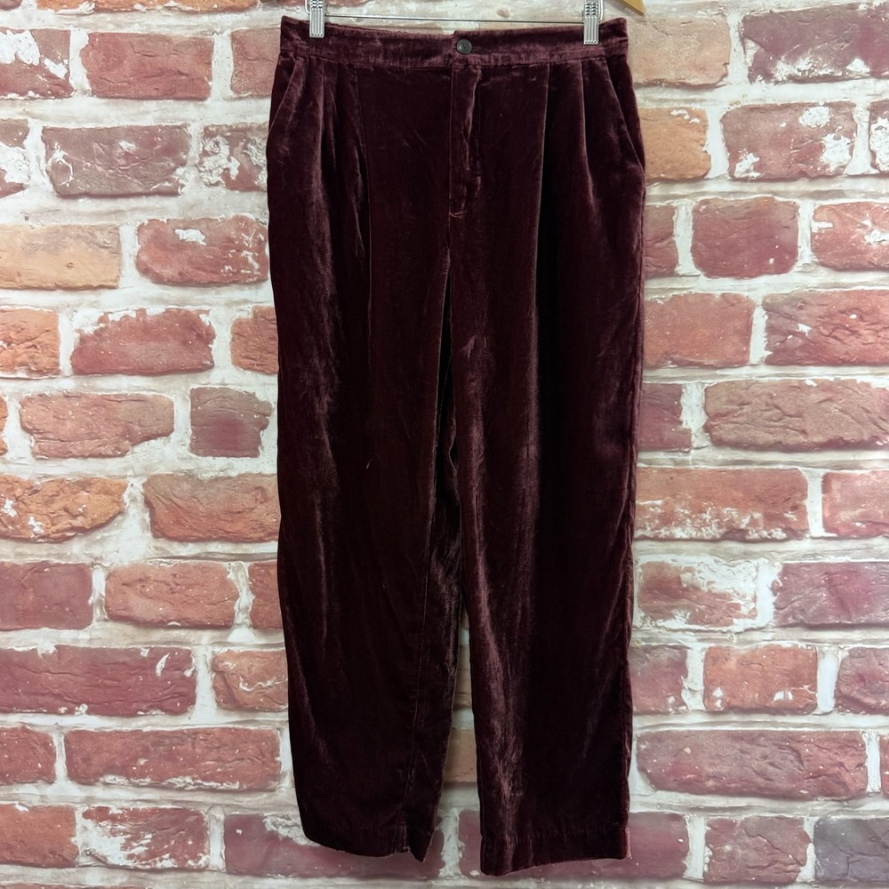 Madewell Pants Women's Large Burgundy Velvet Pleated Straight Leg Party Evening